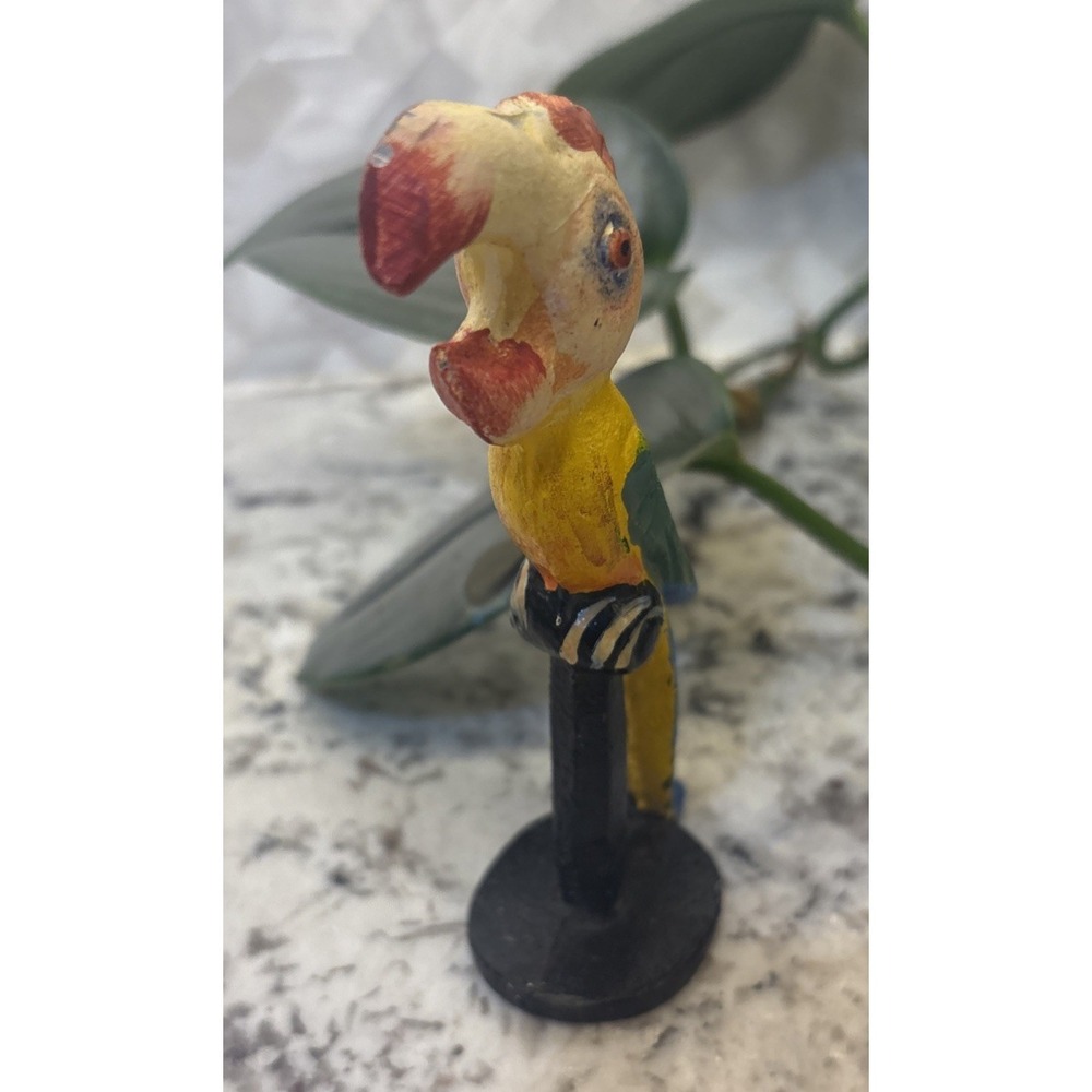 Vintage Cast Iron Parrot Bottle Opener On Stand Hand Painted Barware Island Vibe - Picture 2 of 12